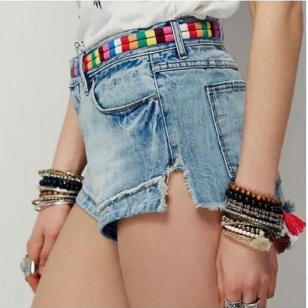 Free People Eliot Rainbow Embroidered Jean Shorts SZ 29
